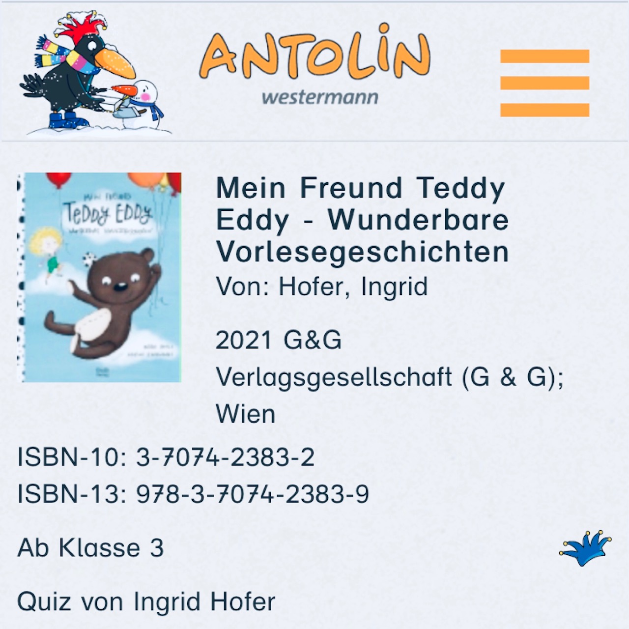 Mein Freund Teddy Eddy bei Antolin