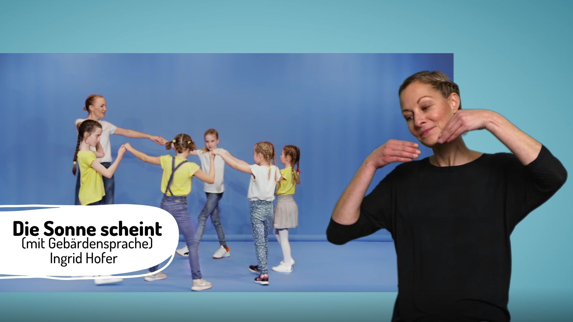 Kinder tanzen und lernen Gebärdensprache.